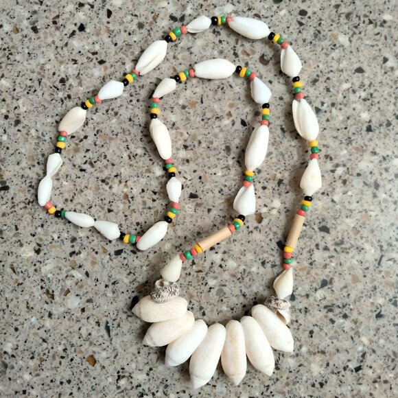 Handmade Jamaican Multi-Seashell & Beaded Necklace - Picture 1 of 5